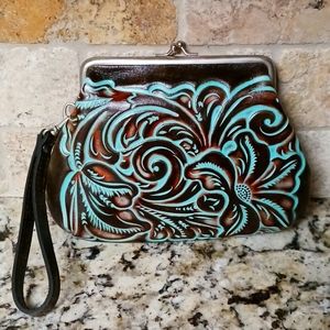 Patricia Nash Turquoise Tooled Savena Wristlet